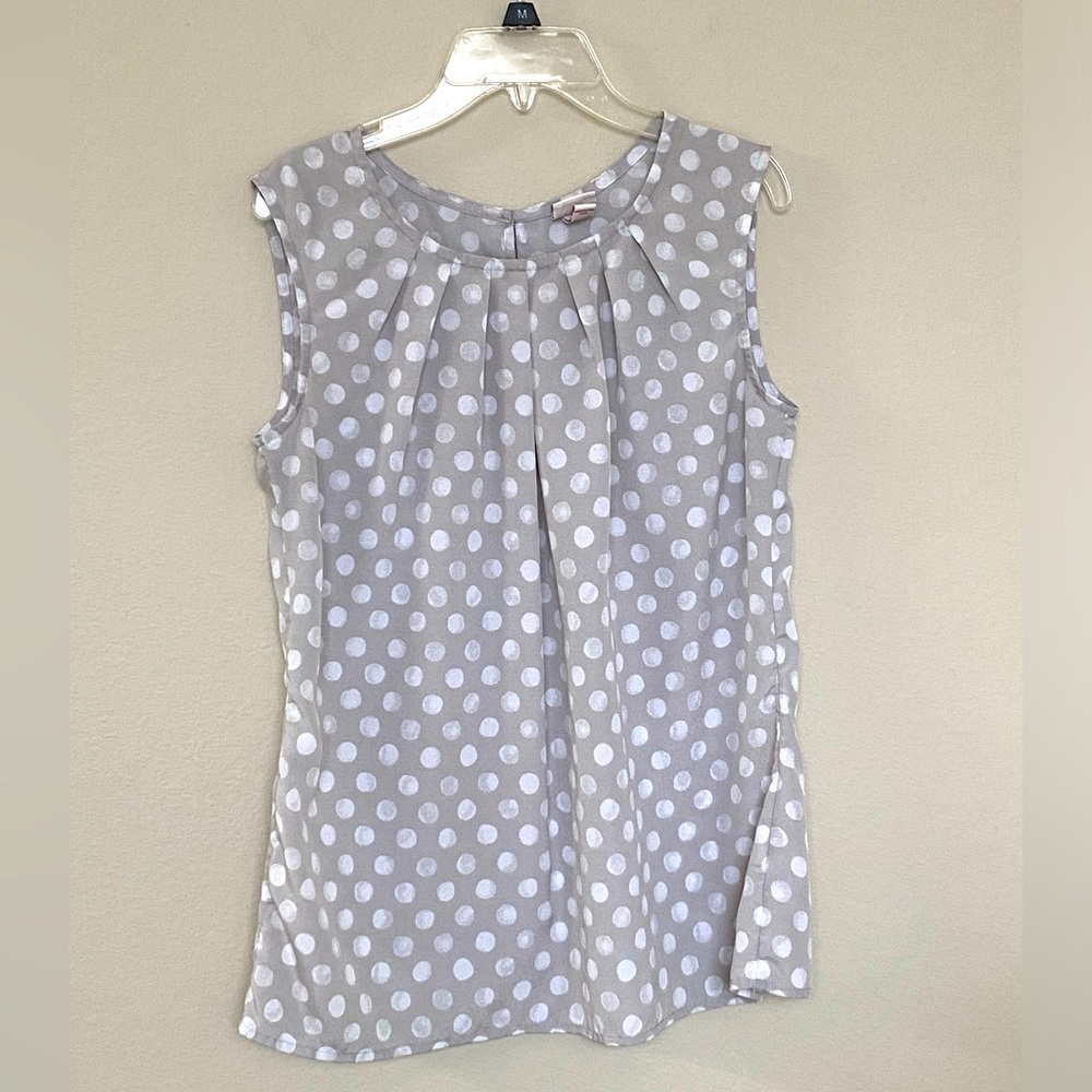 Women’s Merona Size S Sleeveless Shell, Gray/White Polka Dots